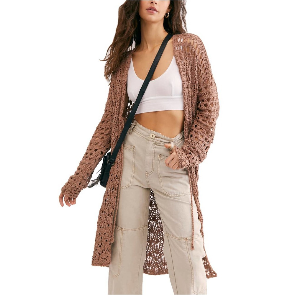 Free People Sweet Talker Long Crochet Cardigan